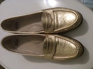 SAS Metallic Gold Leather Moc Toe Casual Penny Loafer Shoes Women's Size 7.5 S - Bild 1 von 5