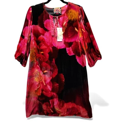 Johnny Was Vesna Mini Dress Sz Small Ruby Bloom Velvet Silk Blend $350 NEW READ - Image 1 of 4