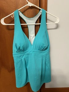 Lands End Women’s Swim Top Aqua Size 10 V-Neck Flutter Top W/racerback - Picture 1 of 4