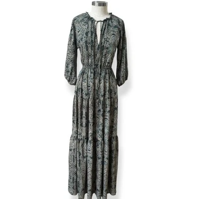 Nuevo Maxi Vestido Ecote Para Mujer XS Verde Floral Boho Cottagecore Festival Pradera Foto 1 de 4