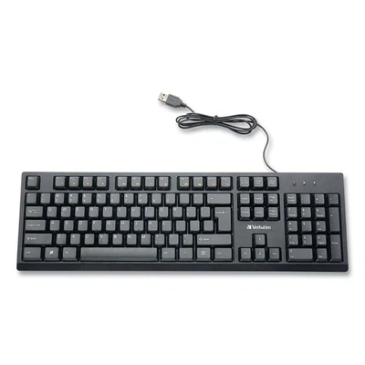 Verbatim Slimline Corded USB Keyboard – Compact Full-Size QWERTY, Black - Image 1 of 4