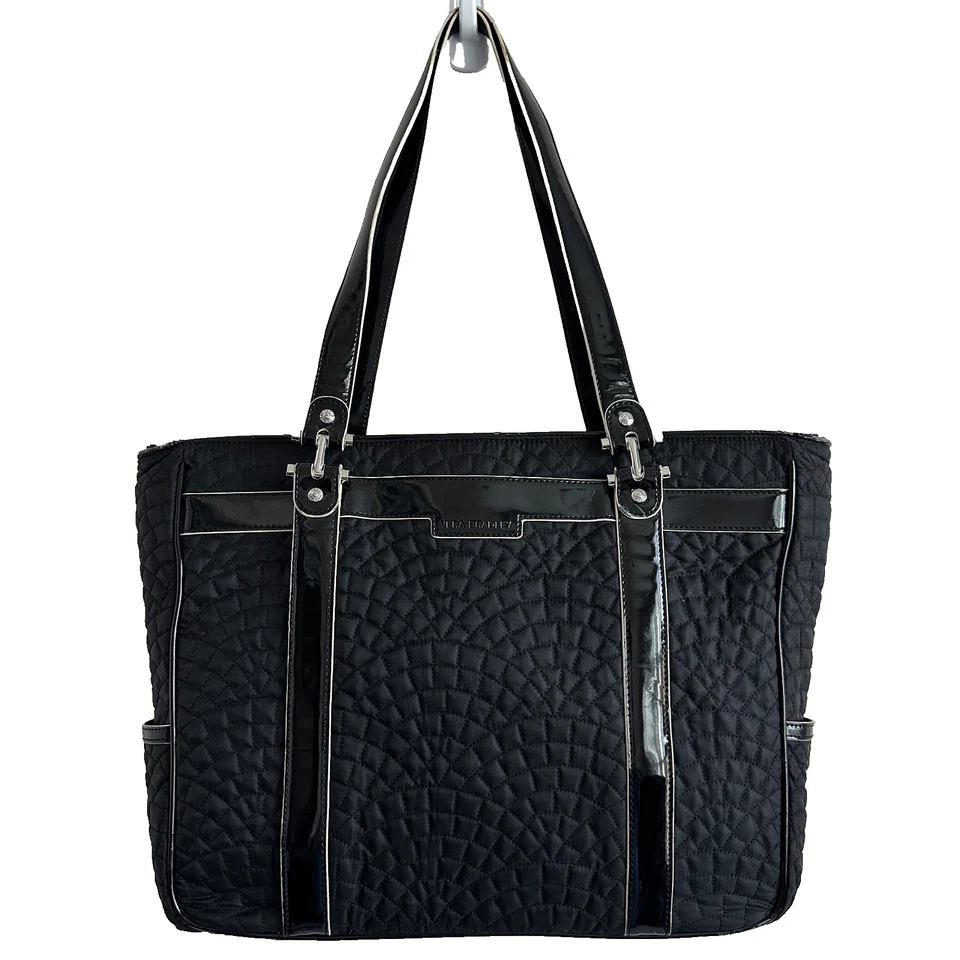 Bolso de Mano Vera Bradley Negro Microfibra Laptop Cremallera Superior Grande de Hombro con Algo de Desgaste Foto 1 de 4