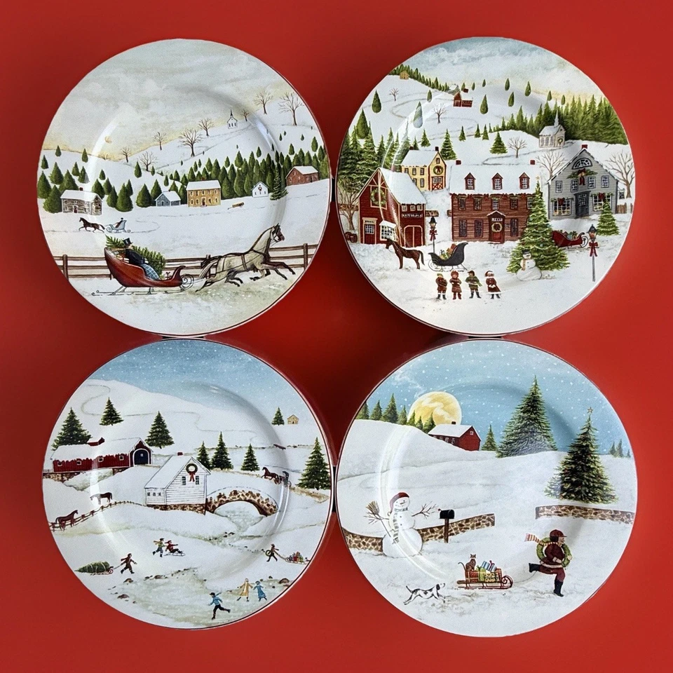 Platos de ensalada Sakura (4) David Carter Brown Holiday Christmas Valley 8,25" 2002 Foto 1 de 4