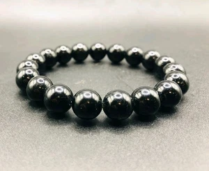 10 mm Tolles Naturstein Schwarz Turmalin Perlen Armband Edelstein Stretch - Bild 1 von 16