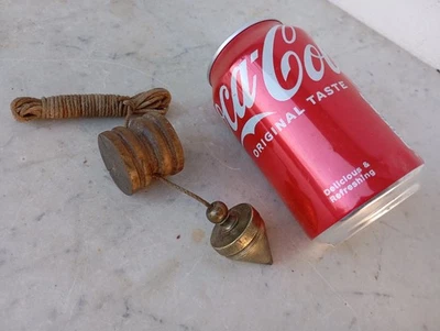 Rare Small Plumb Bob Mason in True Solid Brass Vintage Vertical Level Wood Block - Image 1 of 4