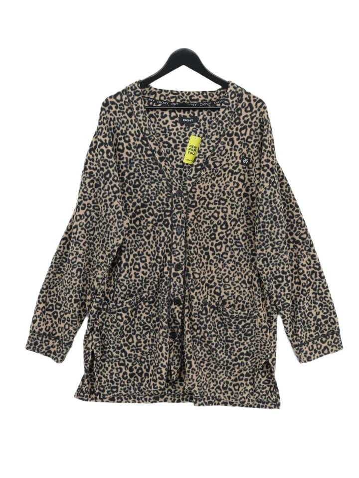 Cárdigan para mujer DKNY L negro estampado animal 100 % poliéster cuello en V cárdigan Foto 1 de 4