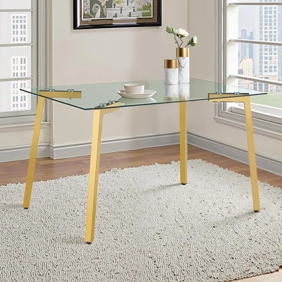 Обеденный стол для 6 кухонных столов 51 дюйм прямоугольный современный стеклянный обеденный стол Ki... - Изображение 1 из 4