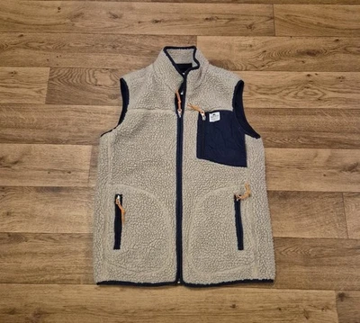 Penfield Men Small Sherpa Fleece Zip Vest Beige And Blue - Image 1 of 4