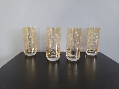 Set of 4 Reed & Barton Miller Rogaska Crystal Stars Gold Highball Glasses - Image 1 of 4