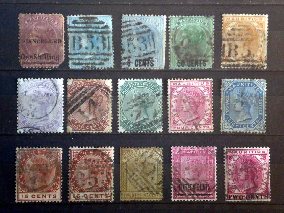 A3847 Маврикий 15 марок королевы Виктории, некоторые недостатки, хорошая стоимость кошки - Изображение 1 из 1