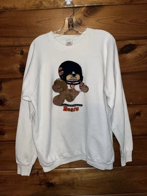 Vintage Chicago Bears 90s Chenille Embroidery White Sweatshirt XL Made In USA - Image 1 of 4