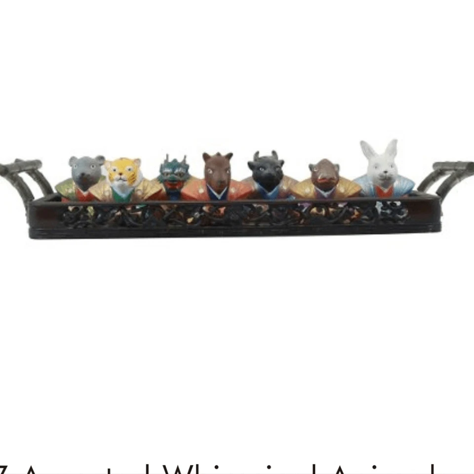 Уникальный антикварный японский набор из 7 самураев-животных God of Fortune ручной работы - Изображение 1 из 4