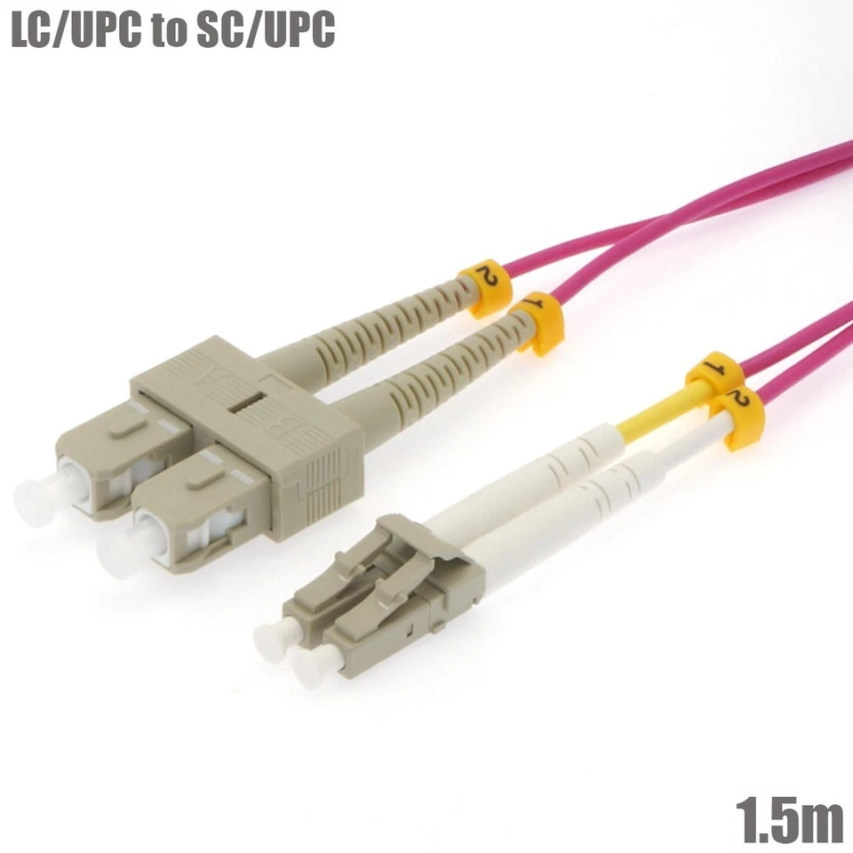 1.5M LC/UPC-SC/UPC OM4 Duplex Multi-Mode Fiber Optic Patch Cable Erika Violet - Image 1 of 1