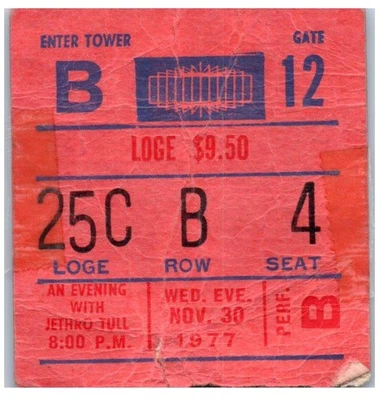Vintage Jethro Tull Ticket Stub November 30 1977 Madison Square Garden NY - Image 1 of 2