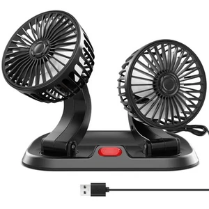 USB Adjustable Dual Head USB Car Fan Portable Vehicle Cooling Fan with 2 Spe - Picture 1 of 6