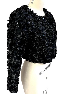 Chaqueta Bolero JK Laing De Colección Años 80 Retro Glam Negra Cinta de Seda Lentejuelas I. Magnin S Foto 1 de 4