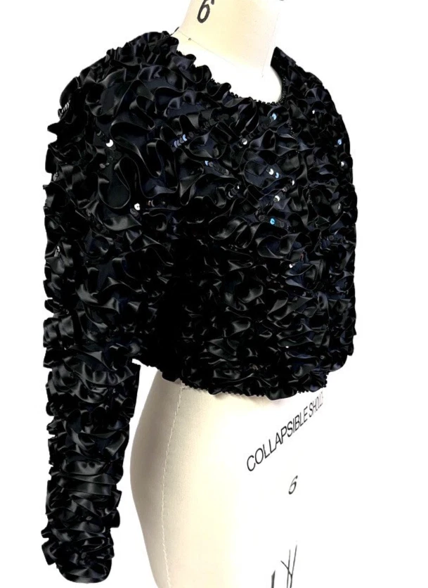 Chaqueta Bolero JK Laing De Colección Años 80 Retro Glam Negra Cinta de Seda Lentejuelas I. Magnin S Foto 1 de 4