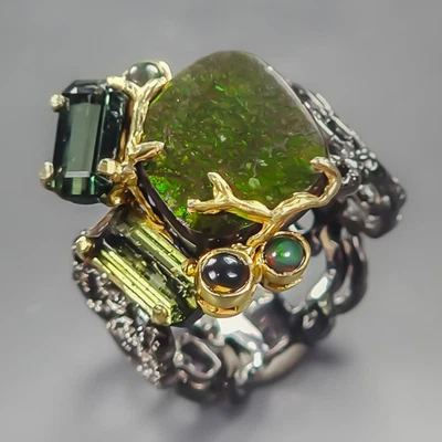 Fine Art Unique AAA Natural Ammolite Ring 925 Sterling Silver Size 8 /R439064 - Image 1 of 4