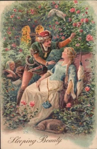SLEEPING BEAUTY Paul Fink FAIRY TALE embossed Germany postcard - Picture 1 of 2