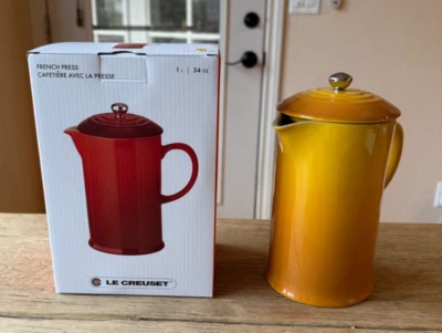 Le Creuset Stoneware 34 oz 1 Liter French Press Nectar Yellow NEW