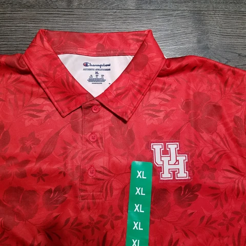 CHAMPION University of Houston UH Cougars Polo Mens XL Golf Hawaiian Floral Red Cover