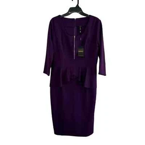 Miusol Dress Women’s Purple Pleated Peplum Zip Neck Zip Back Lined Work Party XL - Picture 1 of 7