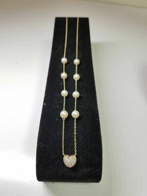 10k Yellow Gold Pearl And Heart Diamond Necklace - Image 1 of 4