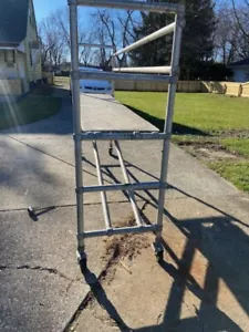 UPRIGHT FOLDING 6' TALL ALUMINUM SCAFFOLDING w/ PLANK   8' LONG x 3' WIDE - Picture 1 of 7
