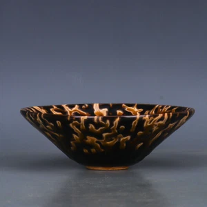 6" Collect Chinese Song Porcelain Jizhou Kiln Tiger Skin Glaze Douli Bowl - Picture 1 of 9