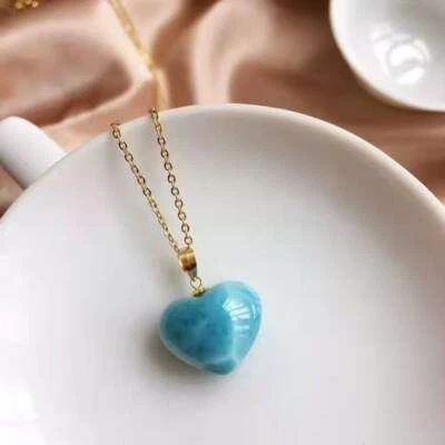 Colgante Dama Piedra Preciosa Azul Natural Genuino Forma Corazón AAAAA Foto 1 de 3