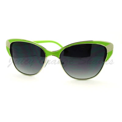 Gafas de sol vintage retro de moda para mujer con media montura ojos de gato tonos verdes Foto 1 de 4