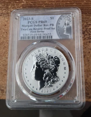 2023 s reverse proof Morgan silver dollar PCGS PR 69 First strike - Image 1 of 2