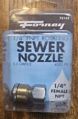 Accesorios para lavadora a presión Forney 75142, boquilla de alcantarillado, giratorio, NPT de 1/4 pulgada  Foto 1 de 3