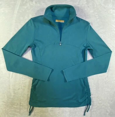 Top Lucy Activewear para mujer XS verde azulado algodón Pima 1/4 cremallera pulóver lados fruncidos L/S Foto 1 de 4