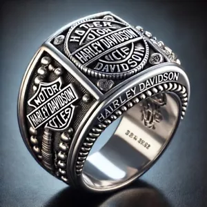 PJ HARLEY DAVIDSON CUSTOM MADE MOTORCYCLE RING 925K STERLING SILVER ENGRAVED - Picture 1 of 9