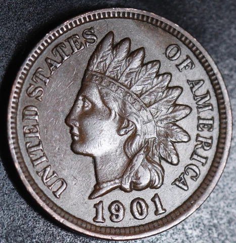 1901 INDIAN HEAD CENT - With LIBERTY & Near 4 DIAMONDS - AU UNC Cover