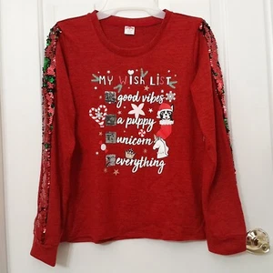 Girls Christmas Top Sweater Flip Sequin Wish List XL - Picture 1 of 11