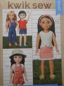 Ropa de muñeca de 14" Top Falda Mono Diadema Sombrero Kwik Coser 4342 Patrón de costura* - Imagen 1 de 2