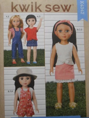 14" Doll Clothes Top Skirt Overalls Headband Hat Kwik Sew 4342 Sewing Pattern* - Image 1 of 2