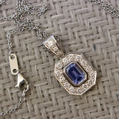 NUEVO COLLAR COLGANTE PLATINO 2.50ct ZAFIRO CEILÁN Y DIAMANTES VS/G (18 pulgadas) Foto 1 de 4