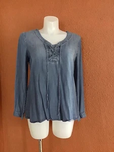 ZAKS FIFTH AVE LACE UP GROMMETS,WOMENS TUNIC,PLEAT BACK,SIZE L,COLOR BLUE. - Picture 1 of 7