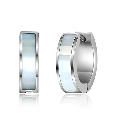 Small Titanium Hoop Earrings Mother of Pearl Earrings for Sensitive Ear - Image 1 of 4