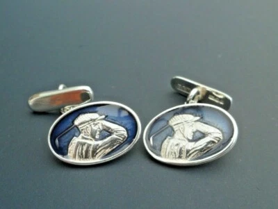 GEMELOS DE GOLF BUTLER & WILSON PLATA ESTERLINA ESMALTE AZUL SELLOS DEL REINO UNIDO Foto 1 de 4