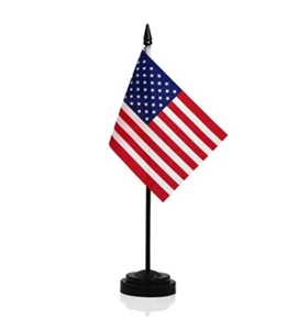 3PCS USA Deluxe Flag Set 14x21cm Miniature American US Desktop Flag Wooden Pole - Picture 1 of 1