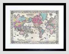 1852 COLTON MAP THE WORLD ON MERCATOR'S PROJECTION VINTAGE ART PRINT B12X2166
