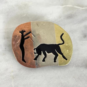 Vtg SPAIN MATADOR BULL Brooch Pendant Mid Century Modern MCM Damascene Copper - Picture 1 of 11