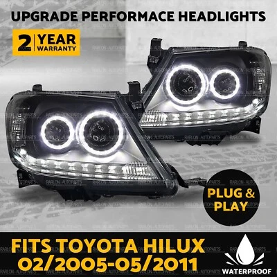 Head Lights Black DRL Projector Halo Angel Eyes Pair Fits Toyota Hilux 2005-2011 - image 1 of 3