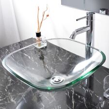 Bathroom Transparent Glass Vessel Sink Mounting Ring 1 5/8" Chrome Pop Up Drain