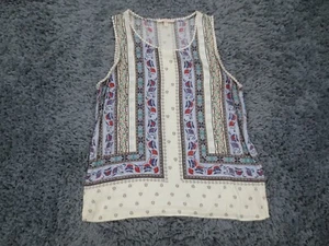 Skies Are Blue Top Womens Large Cream Floral Print Polyester Lace Trim Cottage - Picture 1 of 14
