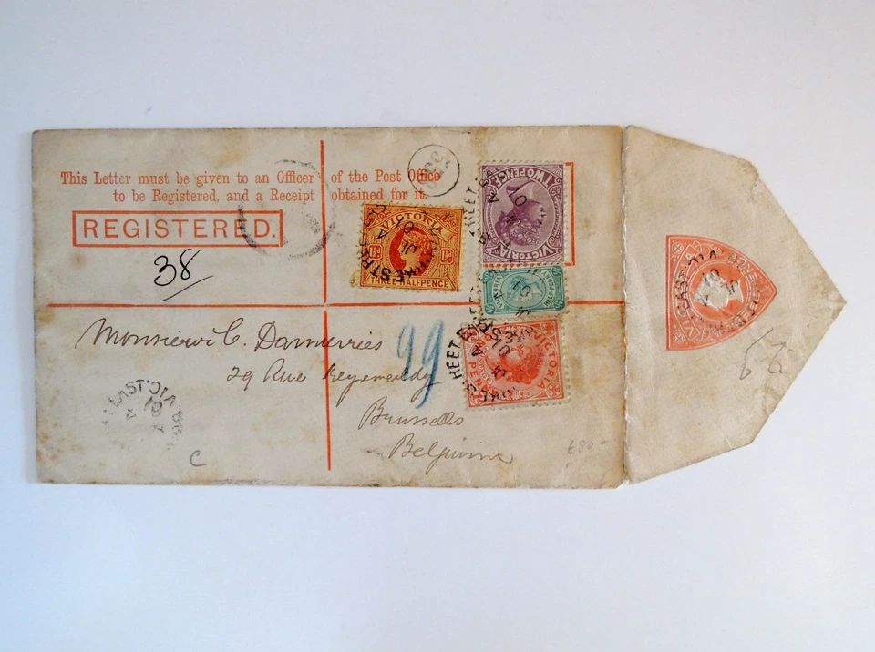 AUSTRALIA VICTORIA reco registrado cubierta estacionaria mejorada 1901 Bélgica Bruselas Foto 1 de 3